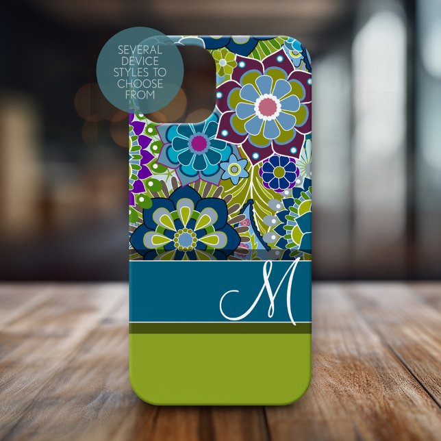 Flores Retro Coloridas com Monograma (Personalized Phone Case with Huge Monogram)