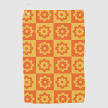 Flores Retro Hippie em Xadrez Amarelo Laranja