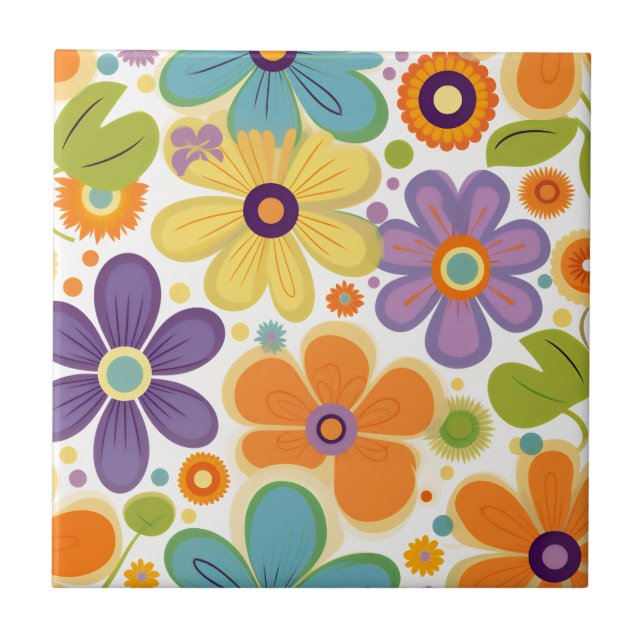 Flores Retro Laranja Lilac e Verde (Frente)