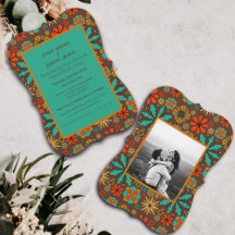 Flores Retro Marrom Azul Turquesa Vermelho floral