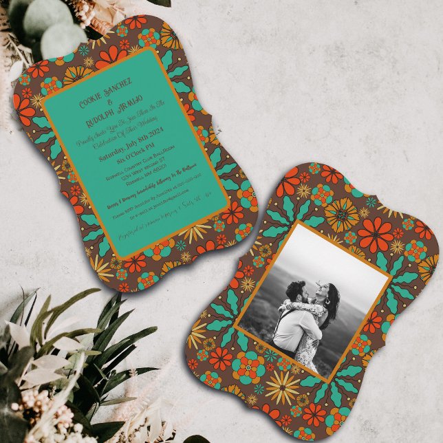 Flores Retro Marrom Azul Turquesa Vermelho floral  (Criador carregado)