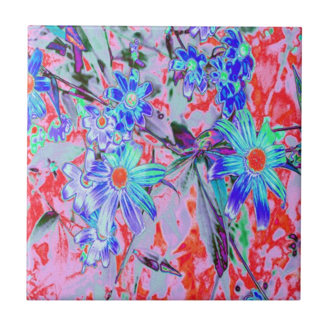 Flores Retro Psicodélicas Aqua Verde e Laranja (Frente)