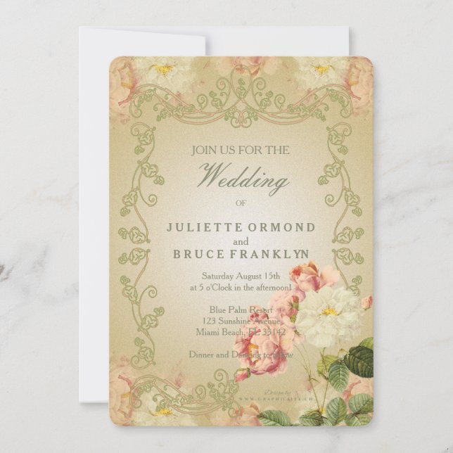 Flores Românticas - Cartão de Convite (Frente)