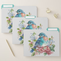 Flores românticas e pasta de arquivos de pássaro a