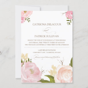 Flores Românticas Por Aquarela Convite De Casamen