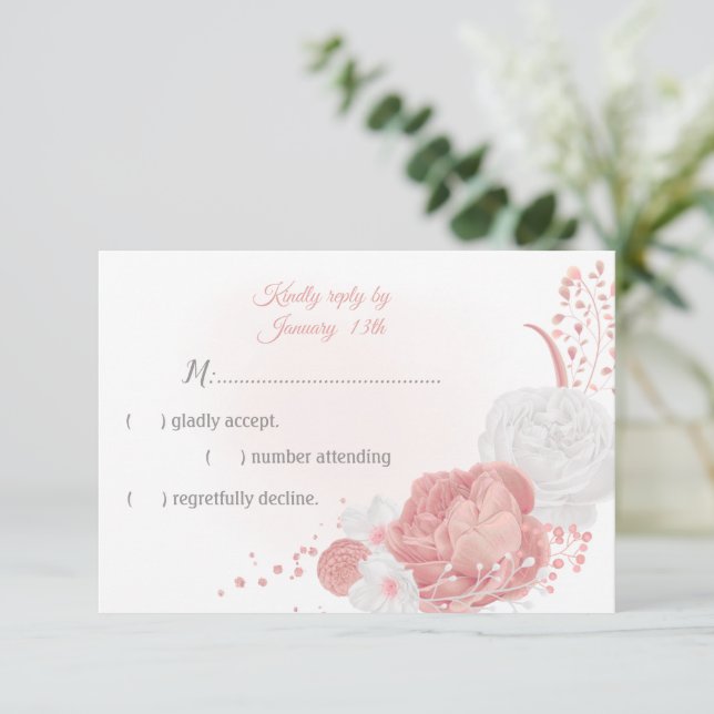 Flores românticas, rosa e brancas, RSVP ca botânic (Em pé/Frente)