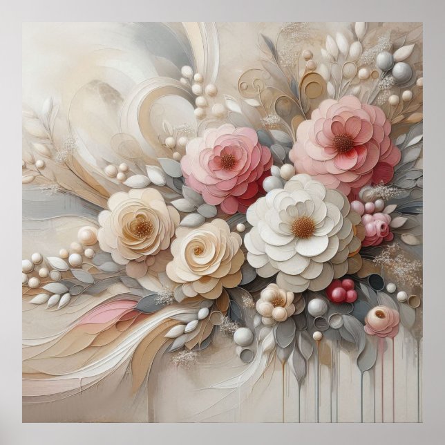 Flores Rosa-bege Modernas 32 Poster (Frente)