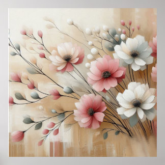 Flores Rosa-bege Modernas 33 Poster