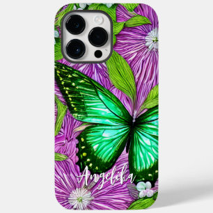 Flores Rosa Borboleta Verde Nome Personalizado