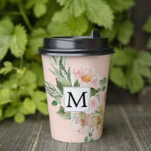 Flores Rosa Cor-de-Água Moderna Monogramadas