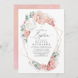 Flores Rosa Dusty Meninas Elegantes Convite Baptis