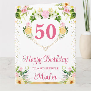Flores Rosa e Amarelo - Cartão de Aniversário Mãe