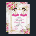 Flores Rosa e Brancas Twin Quinceanera Convite<br><div class="desc">Flores Rosa E Brancos Twin Charro Mis Quince 15 Anos Convidam Mis Quince Anos,  15 Birthday,  Twin Marinho Quinceanera Convite,  Flores Azuis,  Coroa Mis Quince Anos</div>