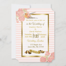 Flores rosa e Douradas e Convites para Casamento d