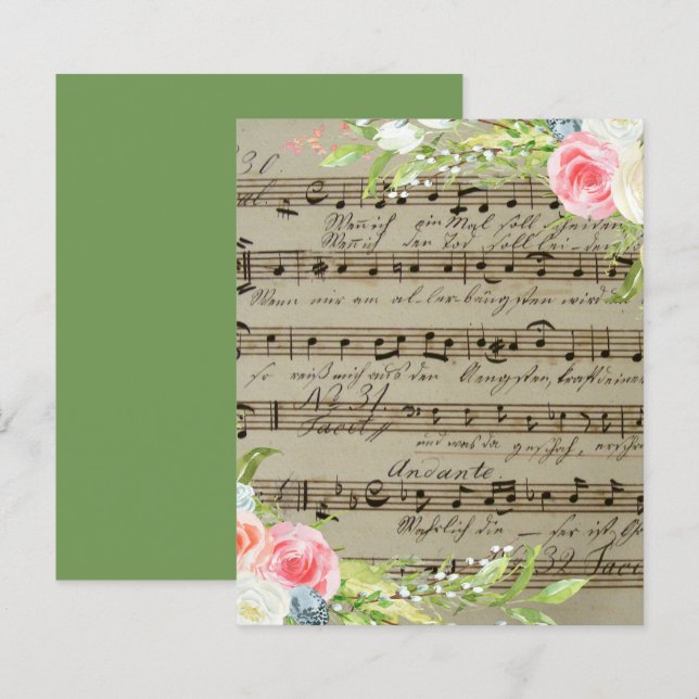 Flores Rosa Em Papel De Livro De Música (Frente/Verso)