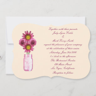 Flores Rosa Mason Jar Casamento Convite