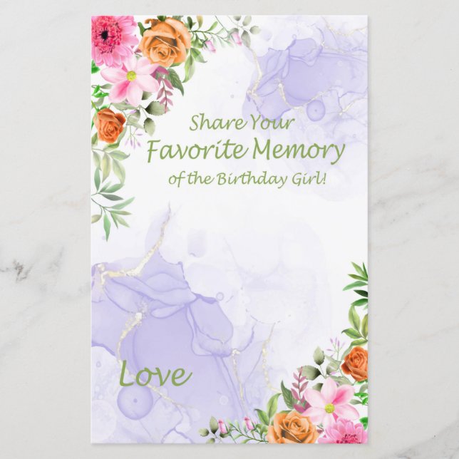 Flores Rosa Memória Favorita da Rapariga de Aniver (Frente)