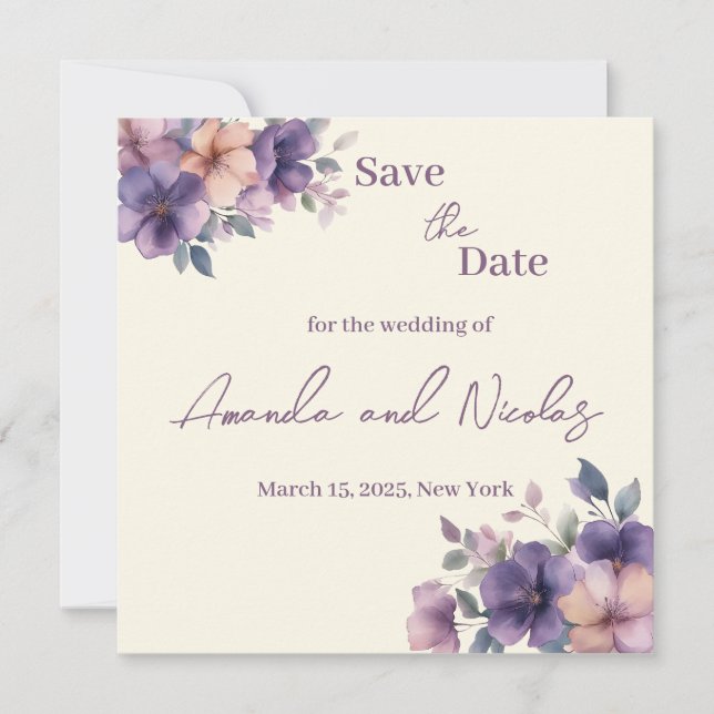 Flores rosa puras no cartão Salvar data (Frente)