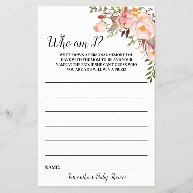 Flores Rosa que sou eu - Cartão de Jogo de Chá de  (Frente)