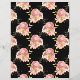 Flores Rosa Suave em Papel Floral Preto para Álbum