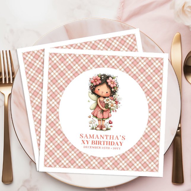 Flores Rosadas de Fada Lindas Guardanapos para Fes (Cute Fairy Blush Flowers 5th Birthday Party Napkins)