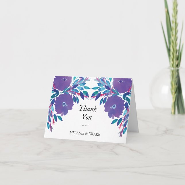 Flores roxas Cartões de agradecimentos pintado à m (Frente)
