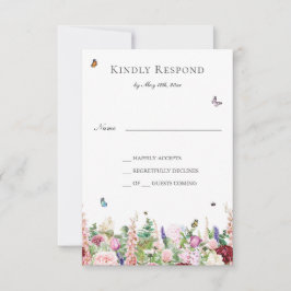 Flores roxas cor-de-rosa com cartão RSVP de borbol