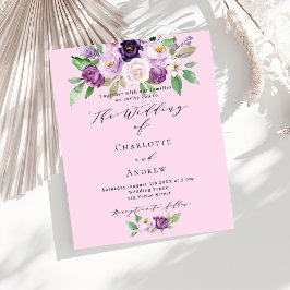 Flores roxas cor-de-rosa convite para casamento