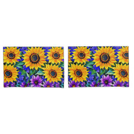 Flores Roxas e Girassóis Amarelos Floral