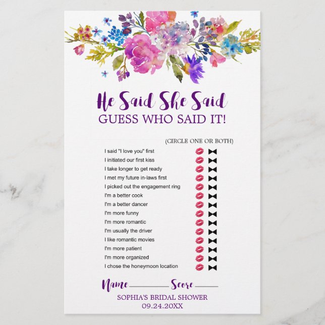 Flores roxas e rosa "Ele disse que ela disse" (Frente)