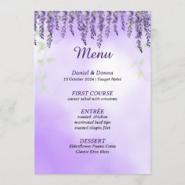 Flores Roxas | Menu Casamento Simples De Aquarela