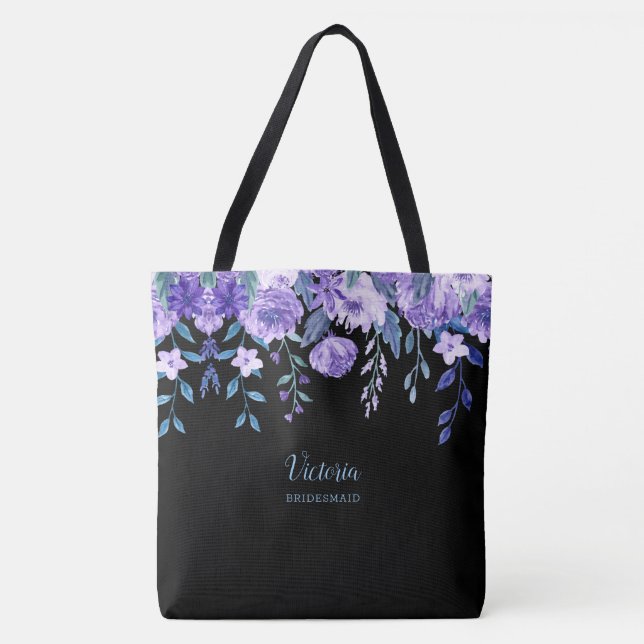 Flores Roxas Monograma Tote Bag (Frente)
