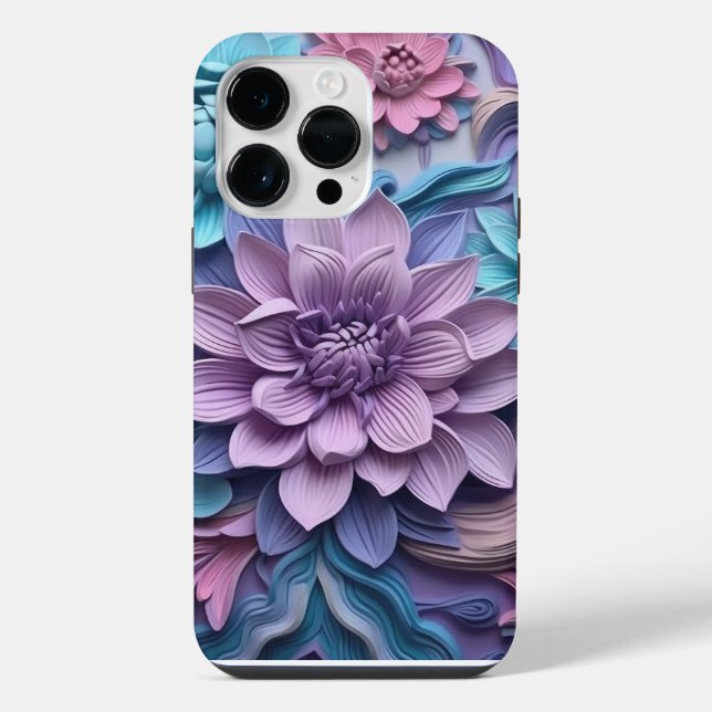 FLÔRES ROXAS ROSA AZUL 3D COM EFEITO DE PAPEL (Verso)