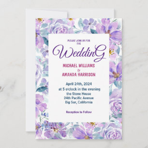 Flores roxas simples Convites para Casamento