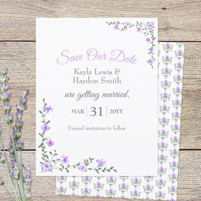Flores Roxas, Vinhas Frondosas Convite de Casament (lavender flowers Save Our Date wedding stationery)