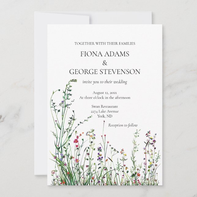 Flores selvagens boho elegante convite para casame (Frente)