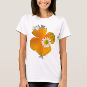 Flores Selvagens: Camiseta Amarela Laranja-branca