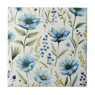Flores Selvagens com Cores Aquáticas em Azul Claro