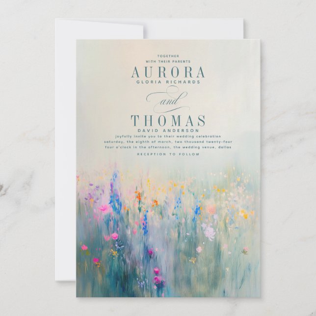 Flores Selvagens Convites para Casamento Elegante  (Frente)