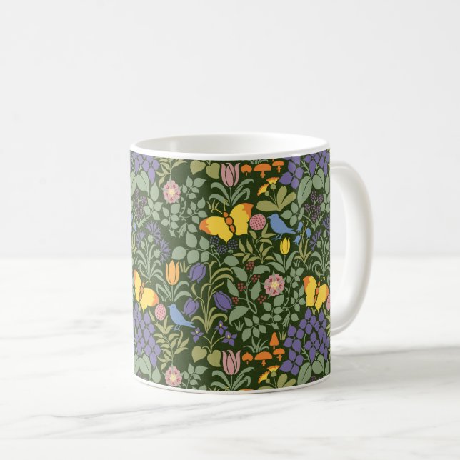 Flores Selvagens de Voysey, Caneca de Café Verde (Frente Esquerda)