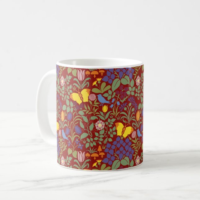 Flores Selvagens de Voysey, Caneca de Café Vermelh (Frente Esquerda)