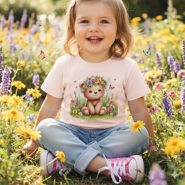 Flores selvagens e Borboletas Beary Cute ( Whimsy in bloom: toddler joyfully picks flowers in teddy tee with butterflies)