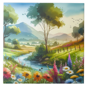 Flores selvagens e riachos no Vale de Primavera