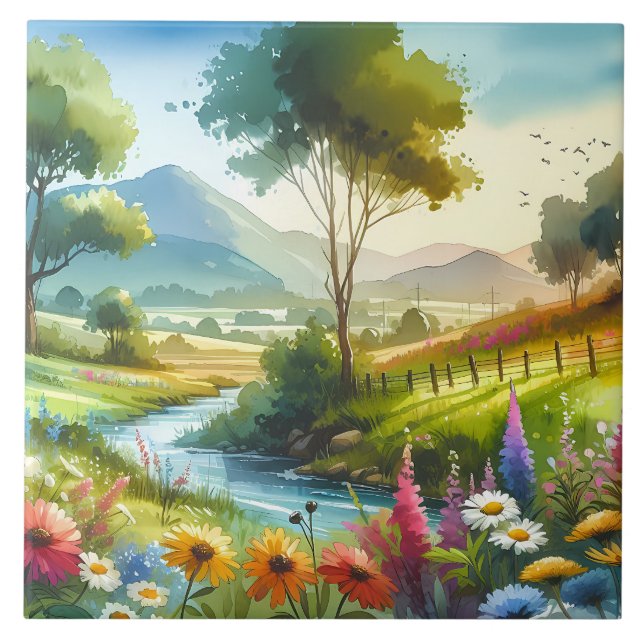 Flores selvagens e riachos no Vale de Primavera (Frente)