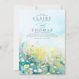 Flores selvagens Elegante Dusty Blue Wedes Convite
