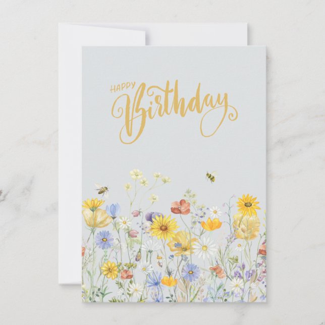 Flores Selvagens Em Bloomia Feliz Cartão De Aniver (Frente)