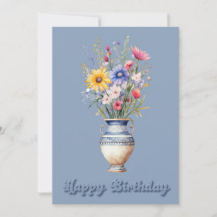 Flores selvagens em Vase Birthday - Cartão de Saud