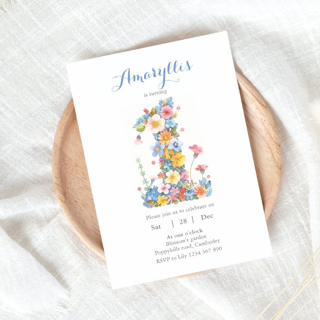 Flores Selvagens Número 1 Convite de Aniversário (Criador carregado)