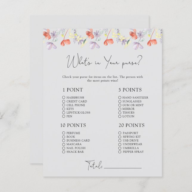 Flores selvagens O que há no seu jogo de bolsa (Frente/Verso)