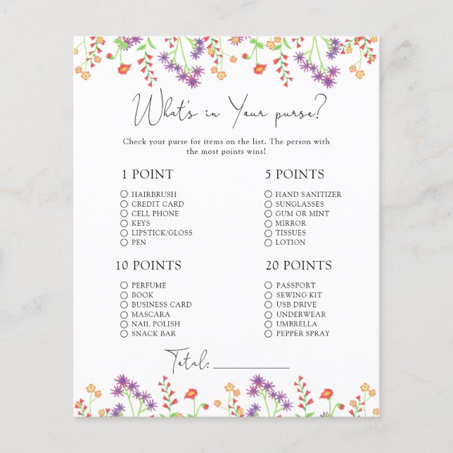 Flores selvagens O que há no seu jogo de bolsa (Frente)